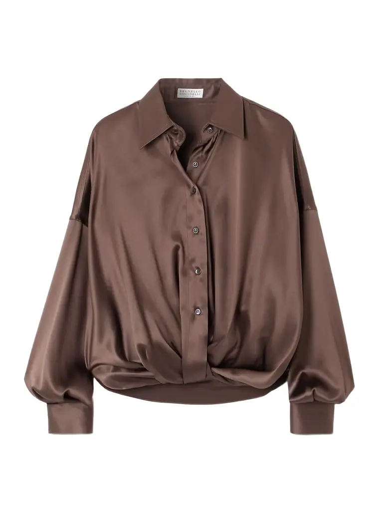Brunello Cucinelli Gathered Silk-blend Satin Shirt