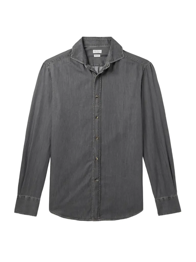 Brunello Cucinelli Slim-Fit Spread-Collar Cotton-Chambray Shirt - Men