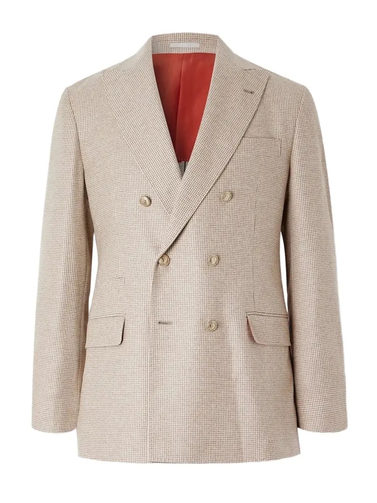 Brunello Cucinelli Double-Breasted Puppytooth Cashmere and Silk-Blend Suit Jacket - Men