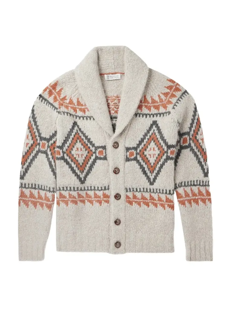 Brunello Cucinelli Shawl-Collar Jacquard-Knit Alpaca-Blend Cardigan - Men
