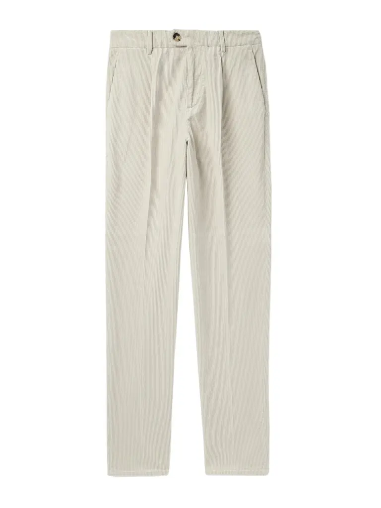 Brunello Cucinelli Straight-Leg Pleated Cotton-Corduroy Trousers - Men