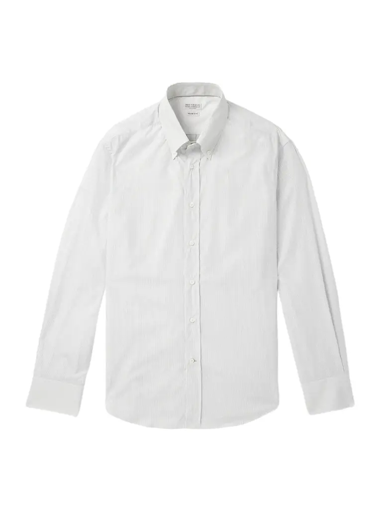 Brunello Cucinelli Slim-Fit Button-Down Collar Pinstriped Cotton-Poplin Shirt - Men