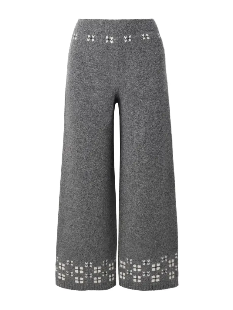Calle Del Mar Winter Fair Isle Cashmere Wide-leg Pants