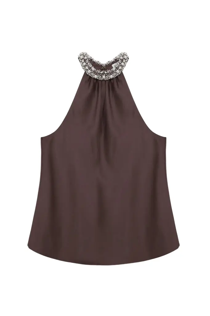 Simkhai Navi Embellished Satin Top