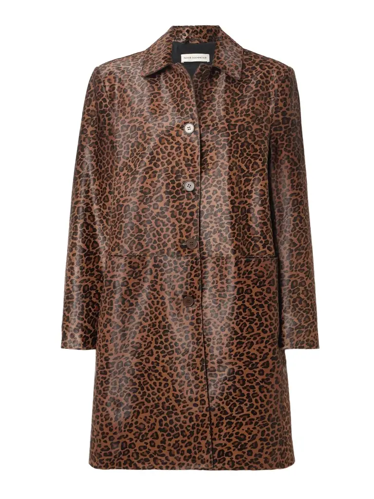Nour Hammour Leopard-print Calf Hair Coat