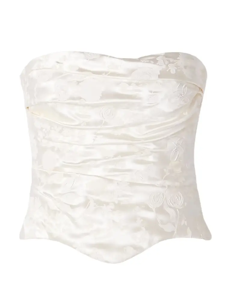 Danielle Frankel Demi Strapless Draped Painted Silk And Wool-blend Satin Bustier Top
