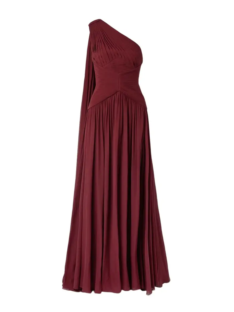 Elie Saab One-shoulder Draped Gathered Silk-georgette Gown