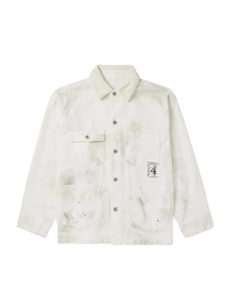 Neighborhood Corduroy-Trimmed Paint-Splattered Denim Jacket - Men
