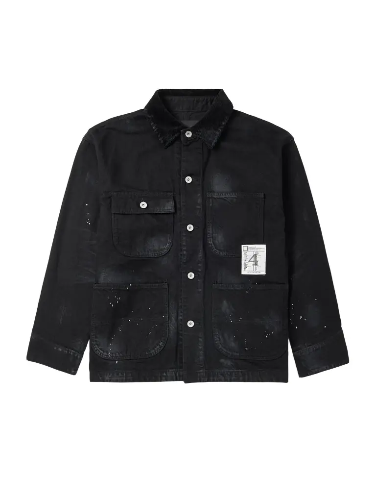 Neighborhood Corduroy-Trimmed Paint-Splattered Denim Jacket - Men