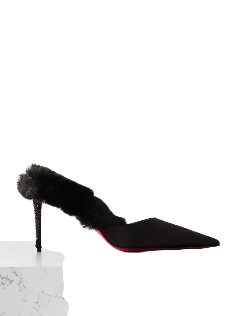 Christian Louboutin Plush-trimmed Satin Mules