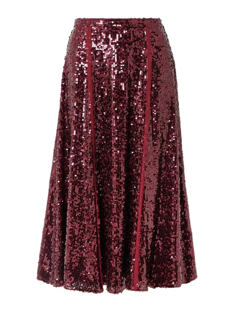 Erdem Frayed Sequined Crepe De Chine Midi Skirt