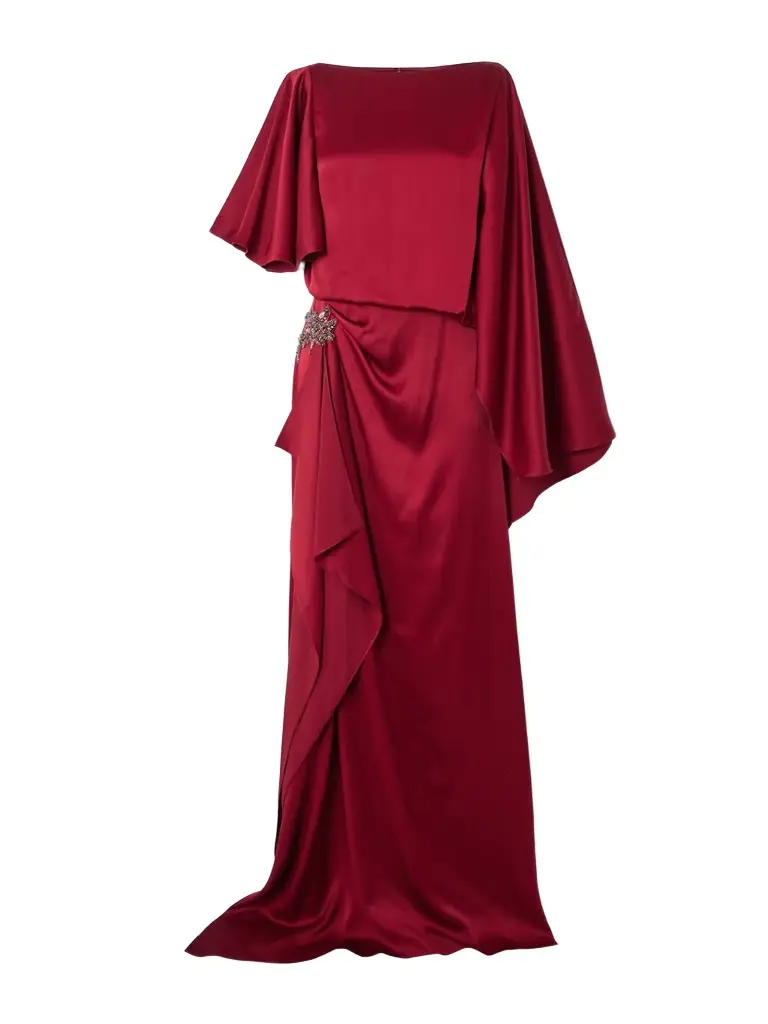 Erdem Asymmetric Crystal-embellished Draped Satin Gown