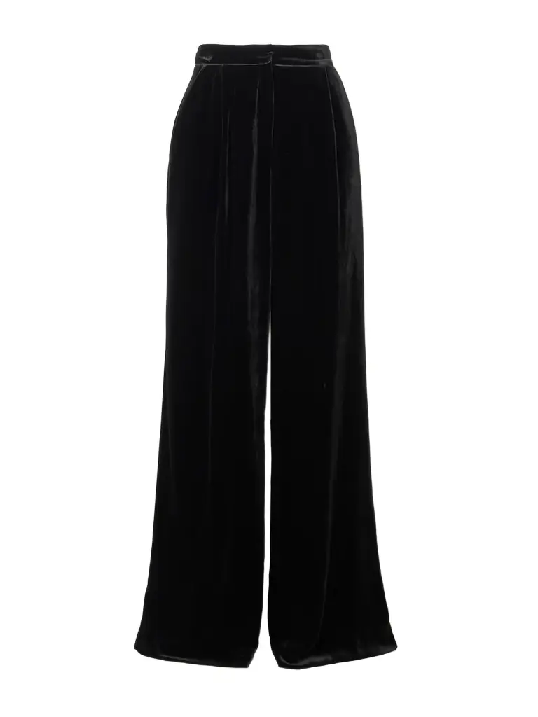 Saloni Satin-trimmed Velvet Wide-leg Pants