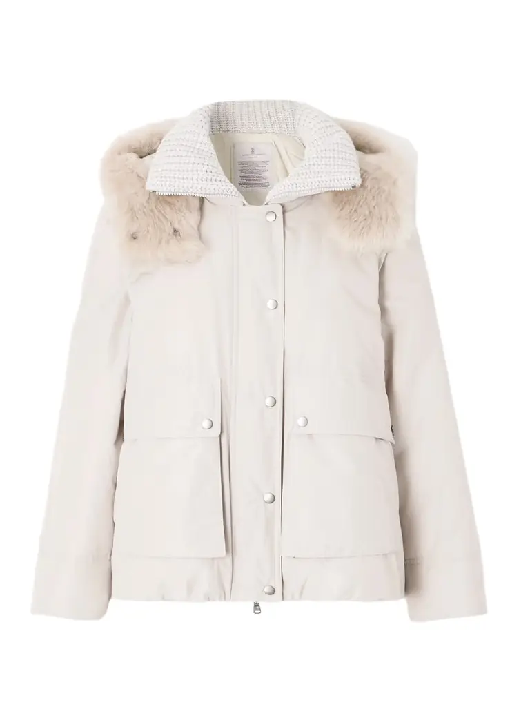 Brunello Cucinelli Hooded Ribbed-knit And Shearling-trimmed Bead-embellished Padded Shell Down Jacket