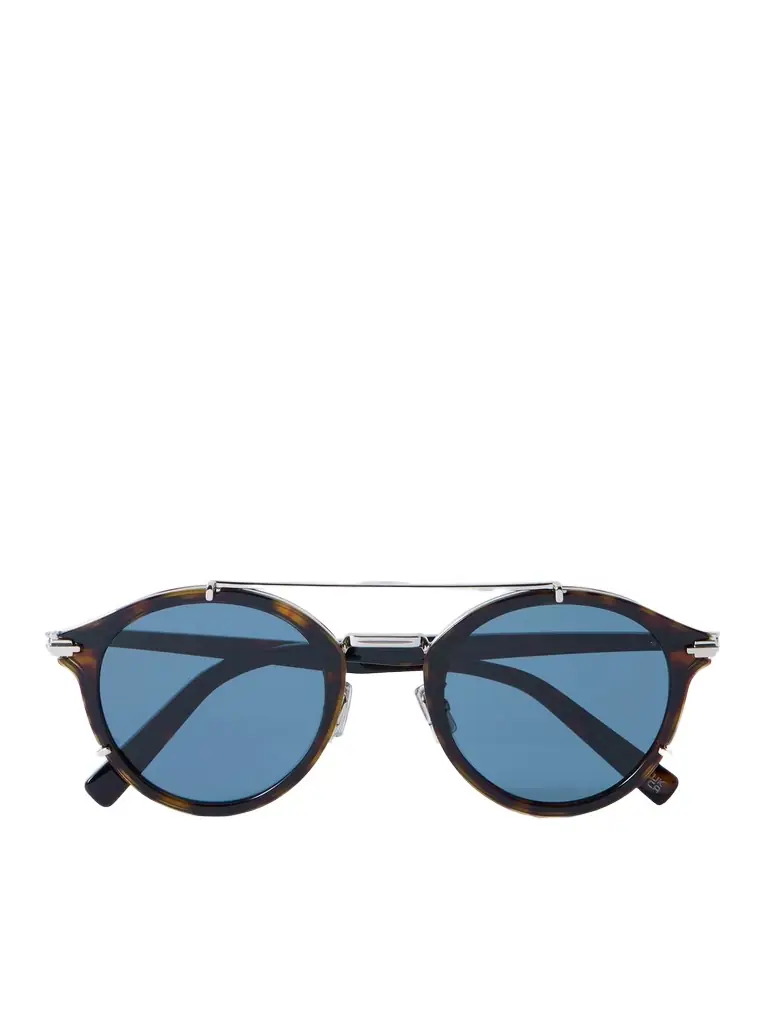 DIOR Eyewear DiorBlackSuit R7U Tortoiseshell Acetate and Silver-Tone Round-Frame Sunglasses - Men