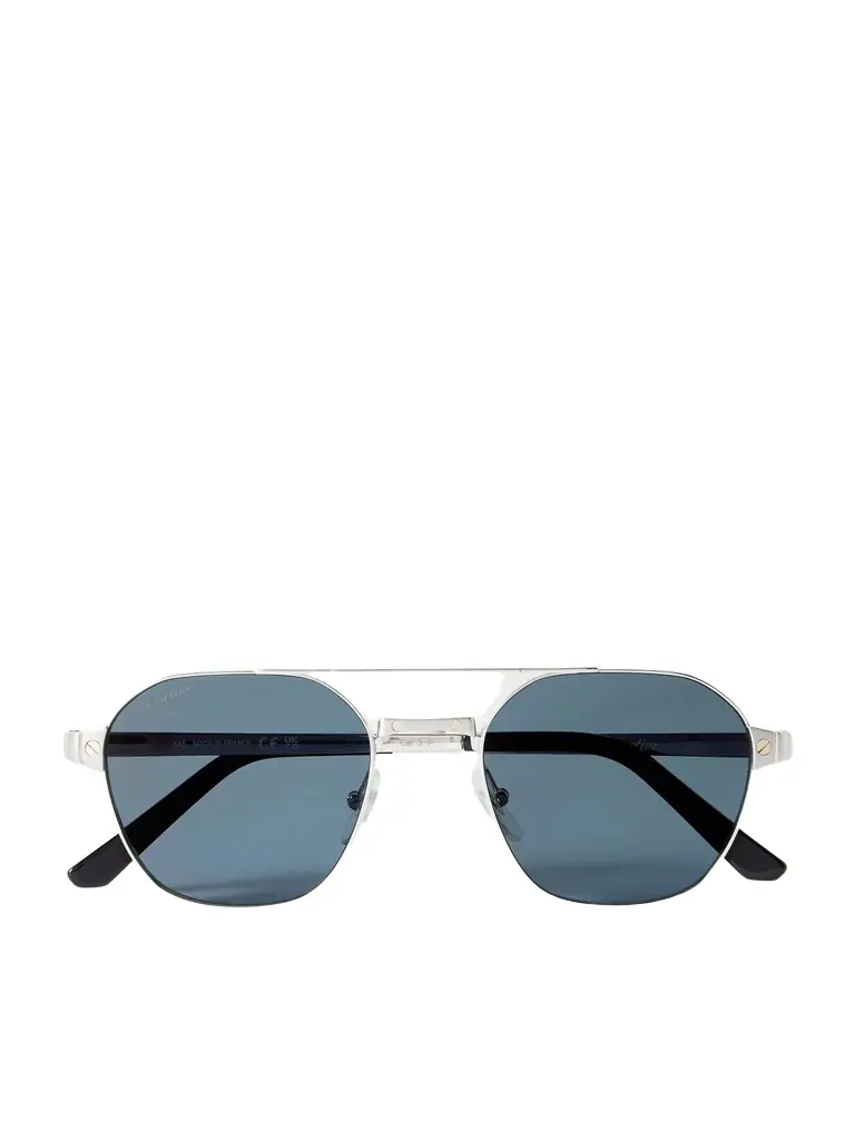 Cartier Eyewear Santos de Cartier Aviator-Style Silver-Tone Sunglasses - Men