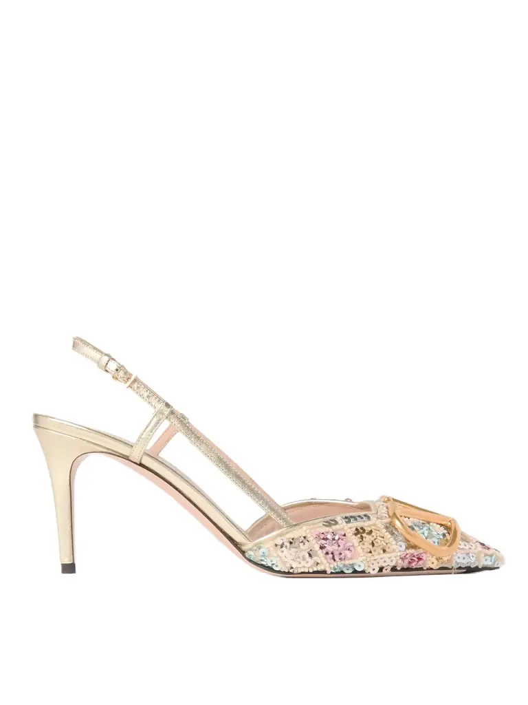 Valentino Garavani Vlogo Embellished Metallic Leather Slingback Pumps