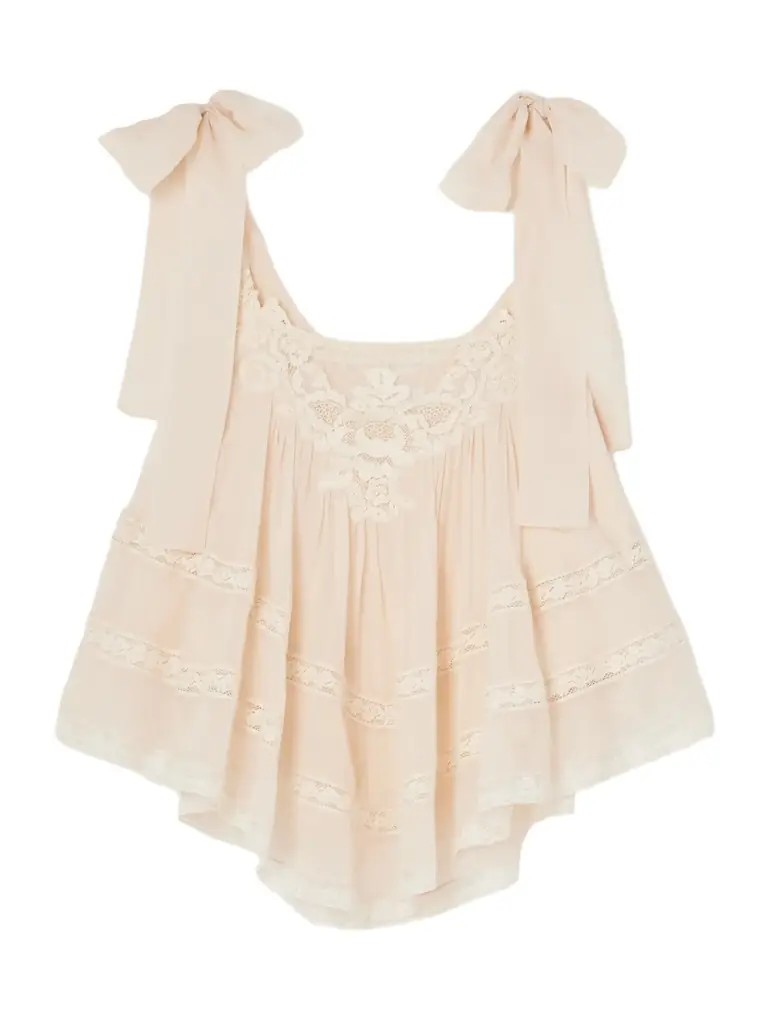 Zimmermann Awaken Cropped Lace-trimmed Cotton And Silk-blend Top