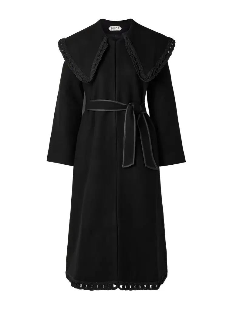 BODE Dover Belted Embroidered Wool Coat