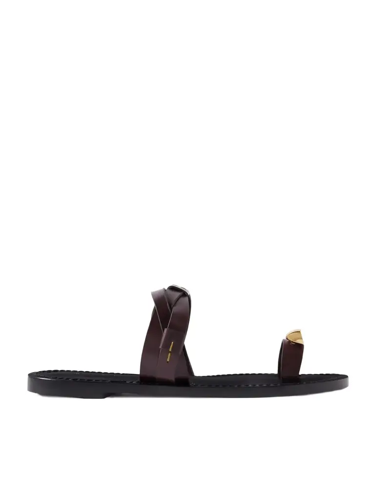 AMANU The Lagos Embellished Woven Leather Sandals