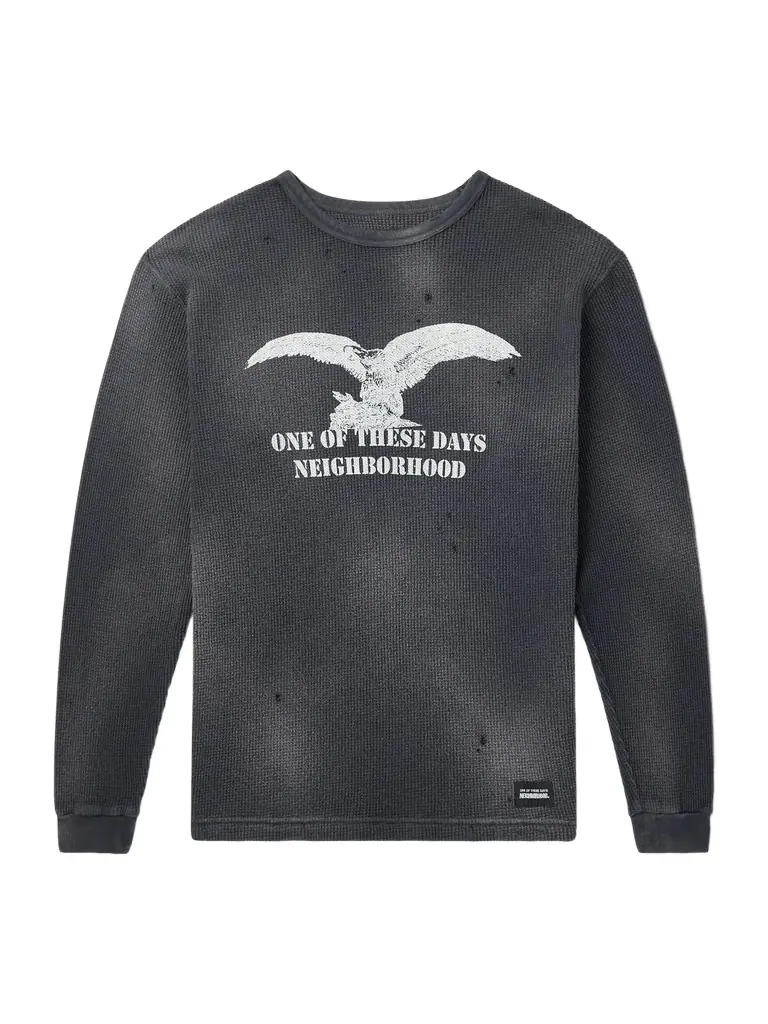 Neighborhood OOTD Distressed Printed Waffle-Knit Cotton T-Shirt - Men