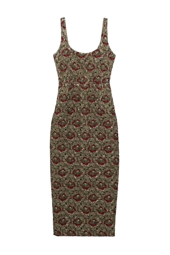 Simkhai Ravenna Gilded Jacqaurd Midi Dress
