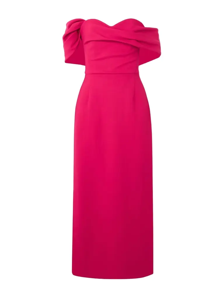 Carolina Herrera Off-the-shoulder Draped Wool-blend Crepe Midi Dress