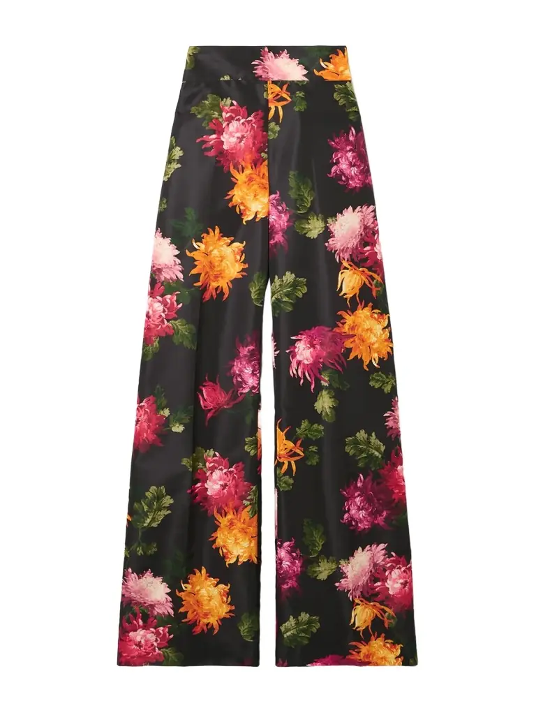Carolina Herrera Diane Floral-print Faille Wide-leg Pants
