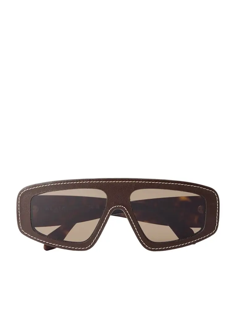 Alaïa Mask D-frame Leather And Tortoiseshell Acetate Sunglasses