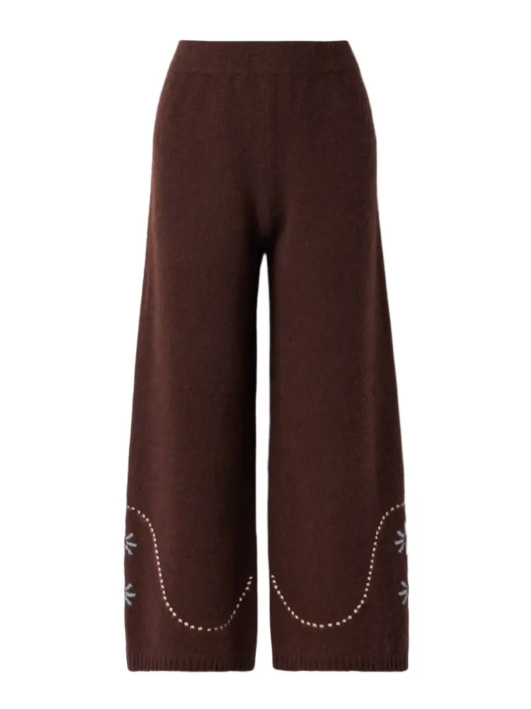 Calle Del Mar Intarsia-knit Cashmere Wide-leg Pants