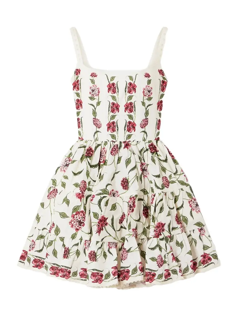 Agua by Agua Bendita Granadilla Tiered Floral-print Linen Mini Dress