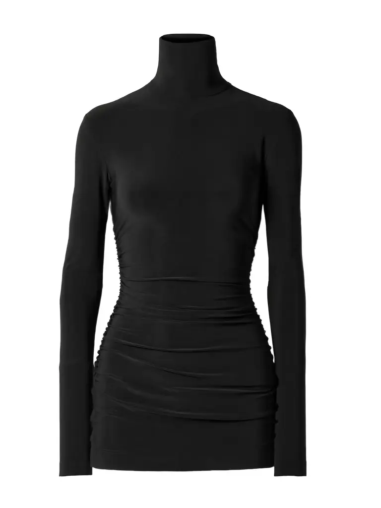 mock neck cap sleeve flared pickleball dress Long Sleeve Turtleneck Pickleball Dress