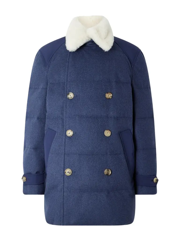 Brunello Cucinelli Double-Breasted Shearling-Trimmed Quilted Wool Down Coat - Men