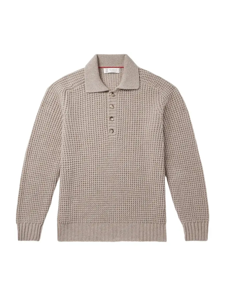 Brunello Cucinelli Waffle-Knit Cashmere Polo Shirt - Men