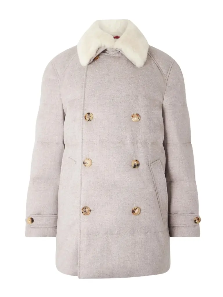 Brunello Cucinelli Double-Breasted Shearling-Trimmed Quilted Cashmere Down Coat - Men