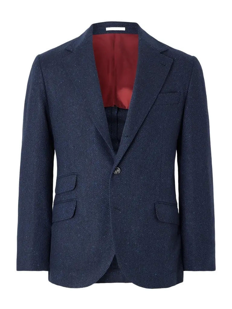 Brunello Cucinelli Herringbone Wool and Cashmere-Blend Blazer - Men