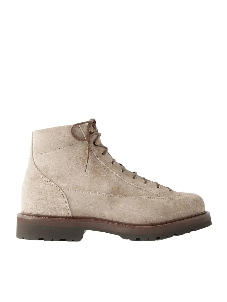 Brunello Cucinelli Polacco Velvet-Trimmed Suede Hiking Boots - Men