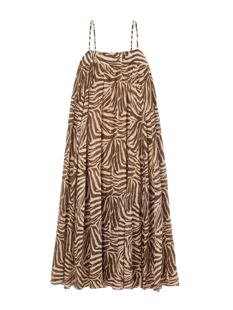Zimmermann Wanderlust Gathered Zebra-print Cotton Maxi Dress