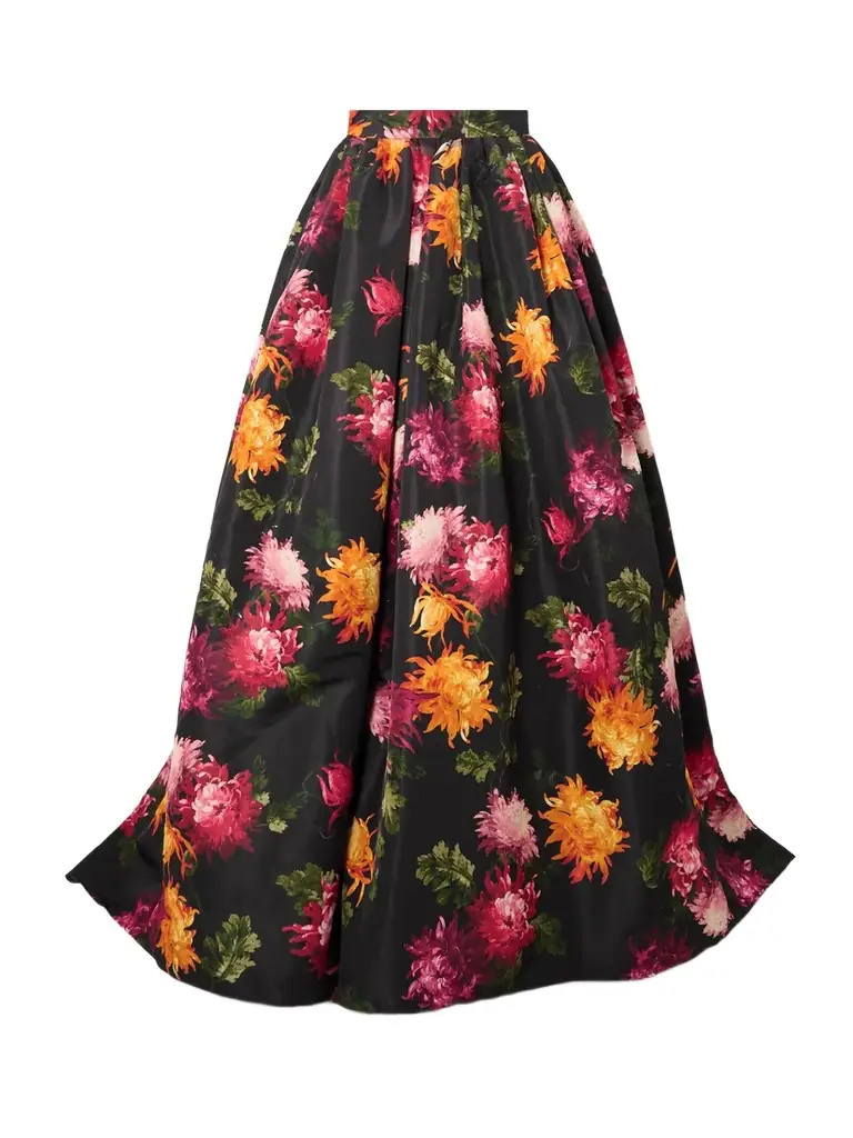 Carolina Herrera Pleated Floral-print Faille Maxi Skirt