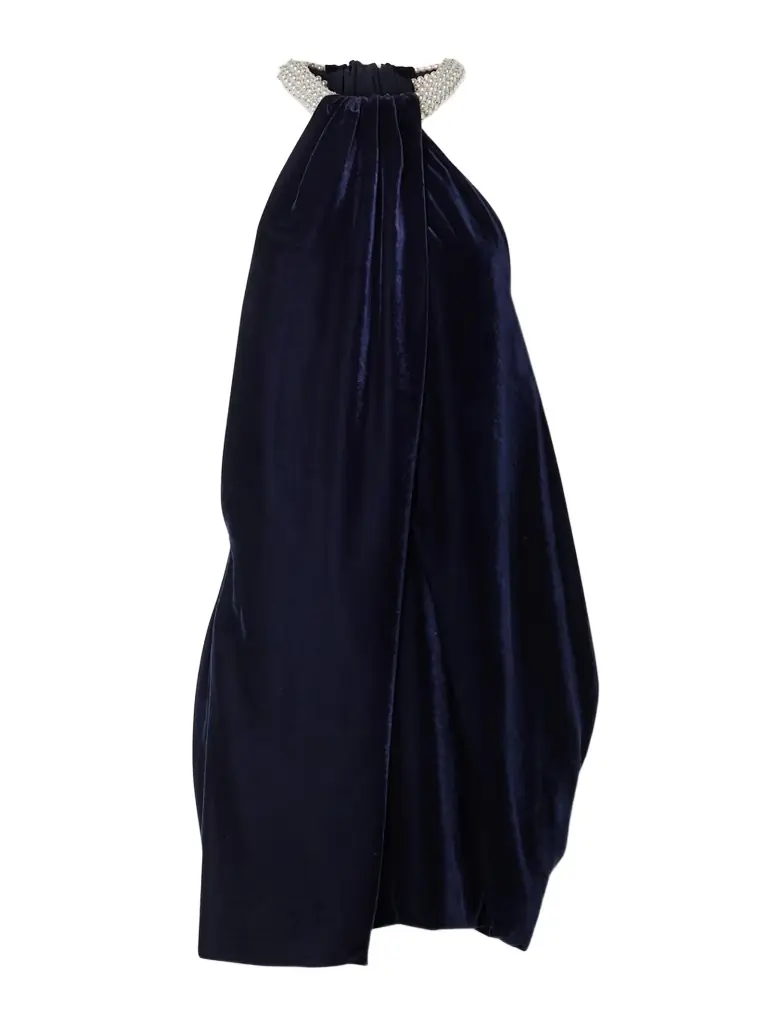 Stella McCartney Embellished Draped Velvet Halterneck Mini Dress