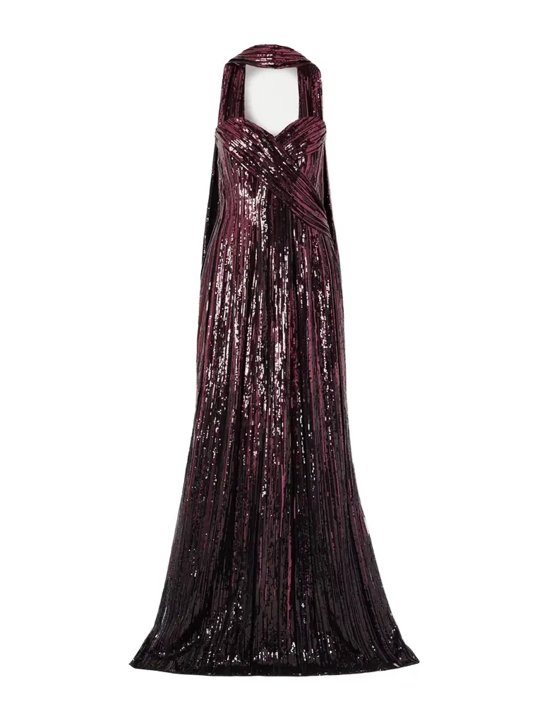 Elie Saab Strapless Scarf-detailed Sequined Tulle Gown