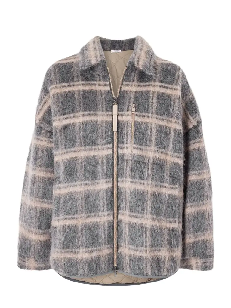 Brunello Cucinelli Bead-embellished Padded Checked Brushed Jacquard Jacket
