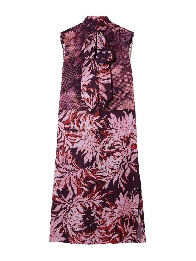 Dries Van Noten Tie-neck Floral-print Satin Midi Dress