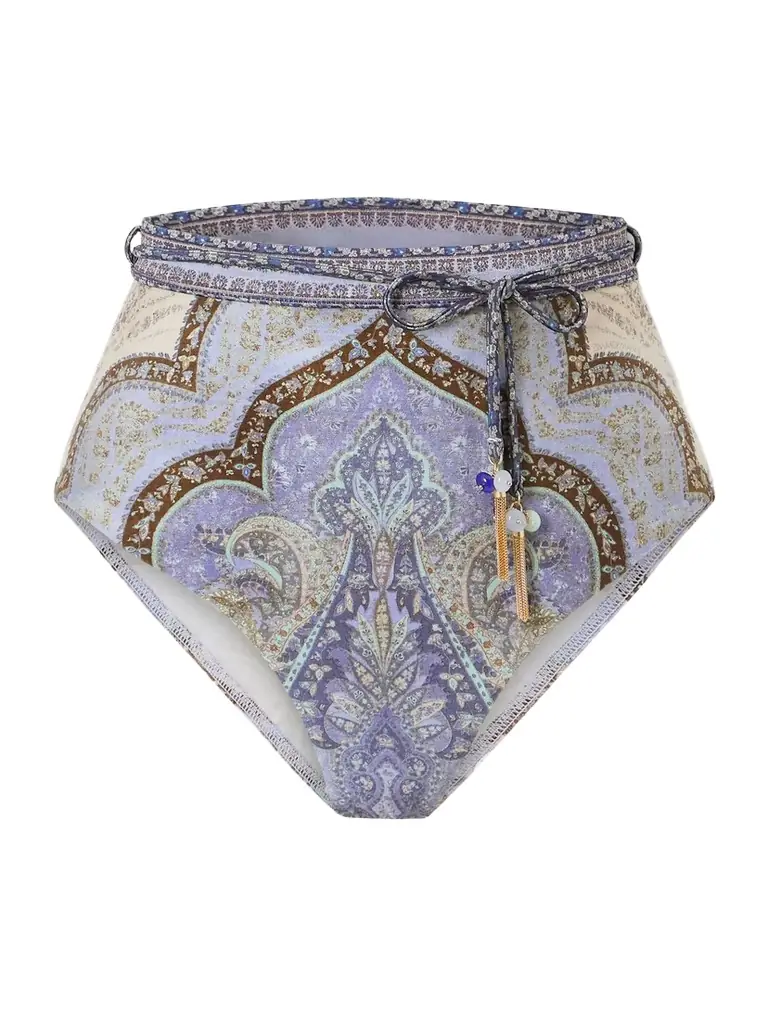 Zimmermann Wanderlust Belted Embellished Paisley-print Bikini Briefs