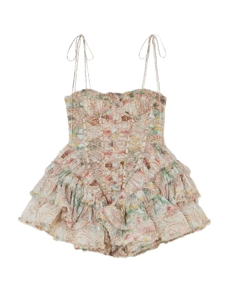 Zimmermann Rebellion Bead-embellished Ruffled Printed Silk Mini Dress