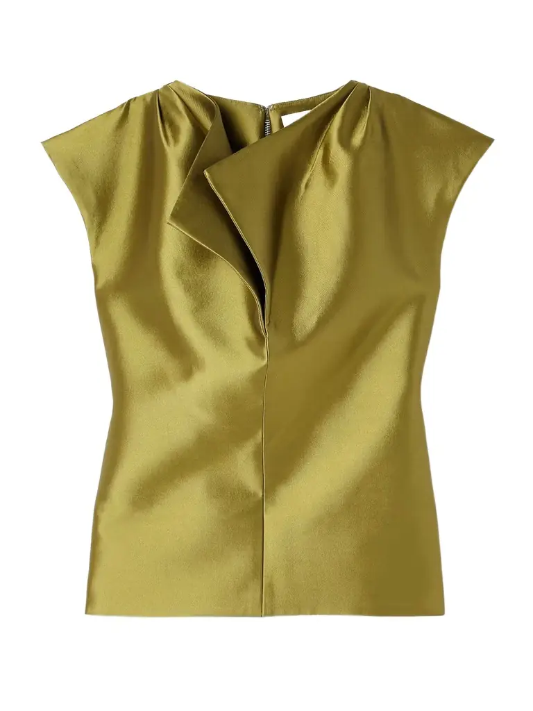 Christopher John Rogers Peel Draped Silk And Wool-blend Satin Top