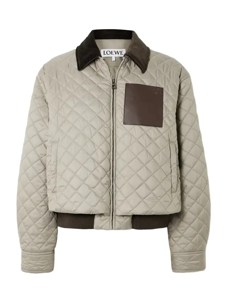 Loewe Corduroy- And Leather-trimmed Quilted Shell Jacket
