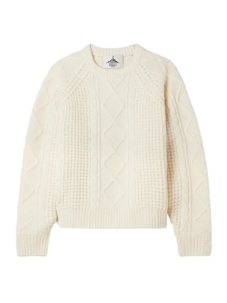 Perfect Moment Crystal Cable-knit Merino Wool Sweater