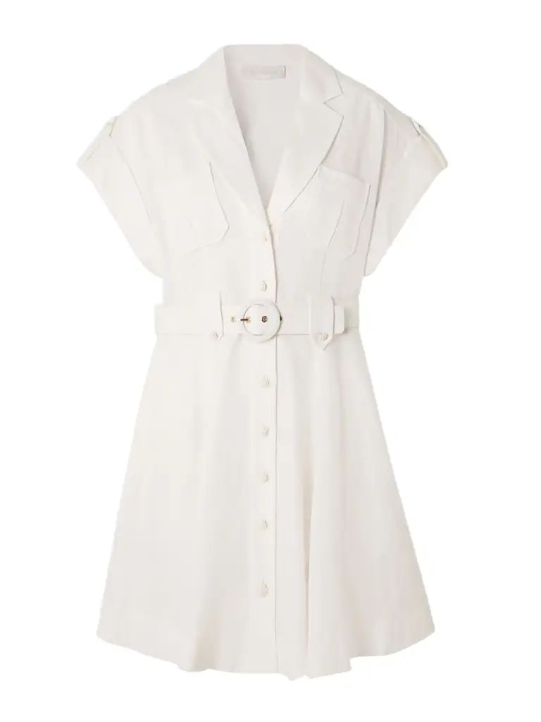 Zimmermann Awaken Belted Linen Mini Shirt Dress