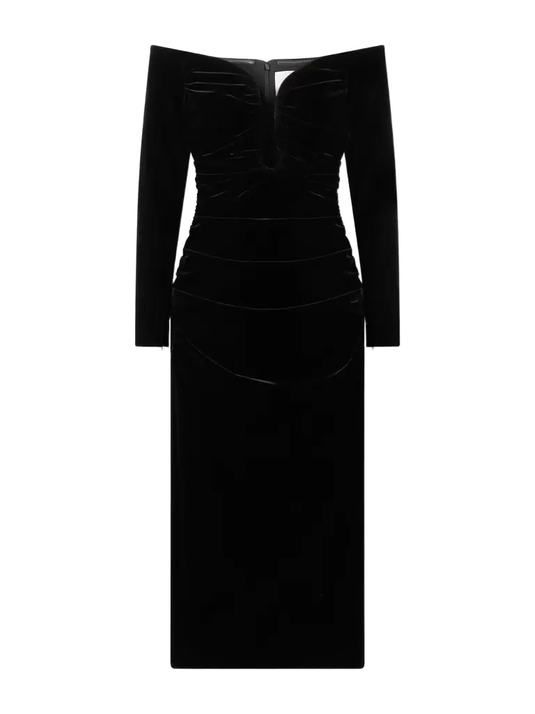 Carolina Herrera Ruched Velvet Midi Dress